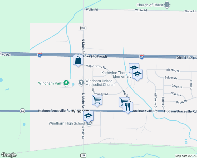 map of restaurants, bars, coffee shops, grocery stores, and more near 9547 Cloverleaf Road in Windham