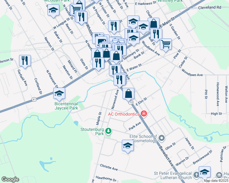 map of restaurants, bars, coffee shops, grocery stores, and more near 2 Oak Street in Norwalk