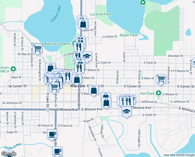 map of restaurants, bars, coffee shops, grocery stores, and more near in Warsaw
