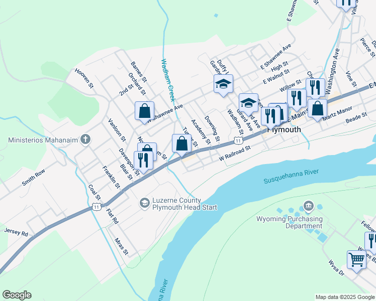 map of restaurants, bars, coffee shops, grocery stores, and more near 25 Turner Street in Plymouth