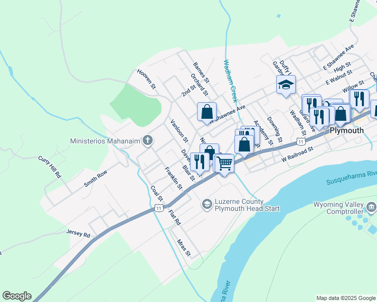 map of restaurants, bars, coffee shops, grocery stores, and more near 141 Vanloon Street in Plymouth