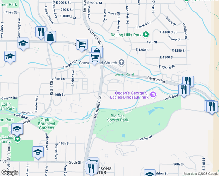 map of restaurants, bars, coffee shops, grocery stores, and more near in Ogden