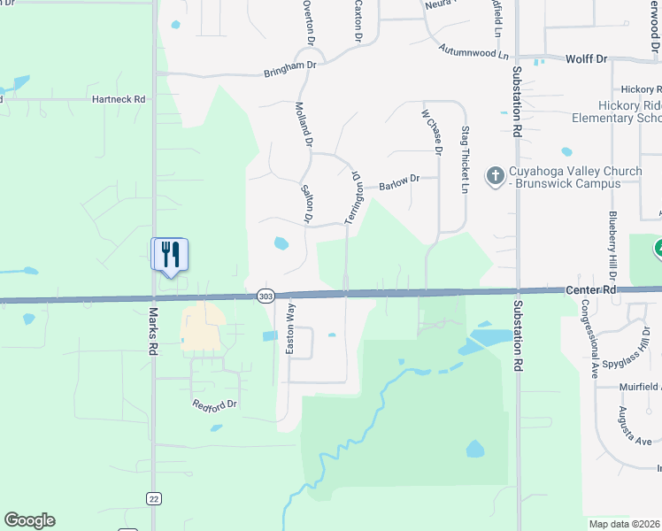map of restaurants, bars, coffee shops, grocery stores, and more near 4953 Salton Drive in Brunswick