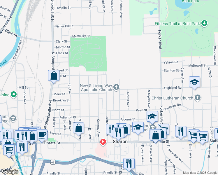 map of restaurants, bars, coffee shops, grocery stores, and more near 471 Independence Court in Sharon