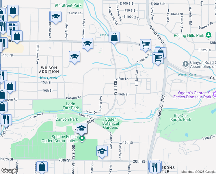 map of restaurants, bars, coffee shops, grocery stores, and more near 954 16th Street in Ogden