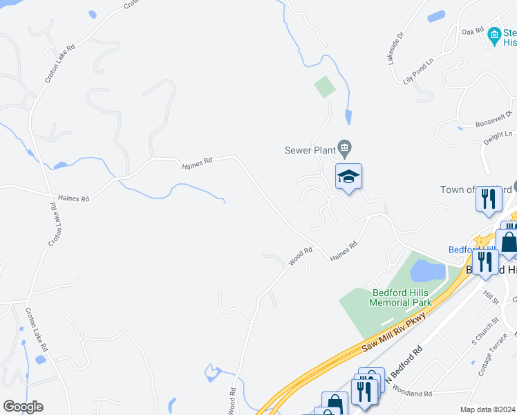 map of restaurants, bars, coffee shops, grocery stores, and more near 240 Haines Road in Bedford Hills