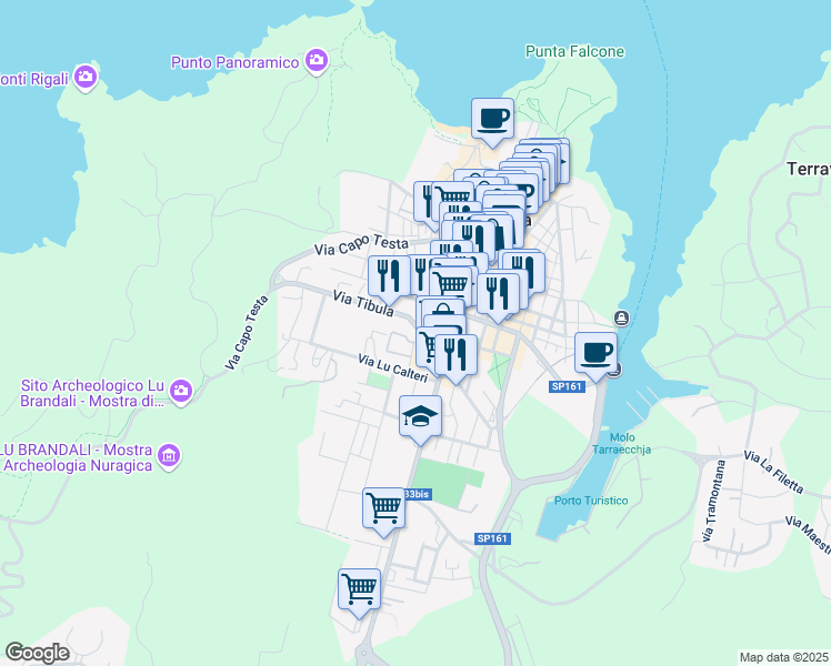 map of restaurants, bars, coffee shops, grocery stores, and more near 7 Via Tibula in Santa Teresa Gallura