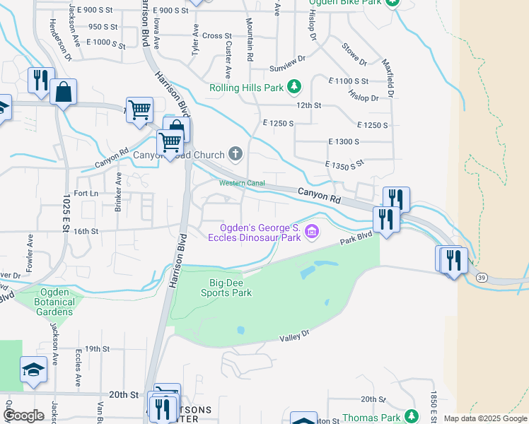 map of restaurants, bars, coffee shops, grocery stores, and more near 1522 Robins Circle in Ogden