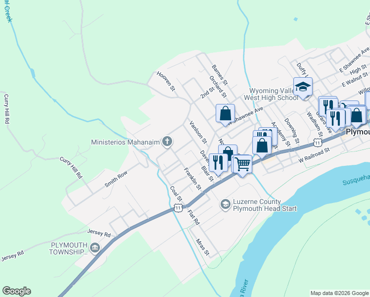 map of restaurants, bars, coffee shops, grocery stores, and more near 633-641 Ackley Street in Plymouth