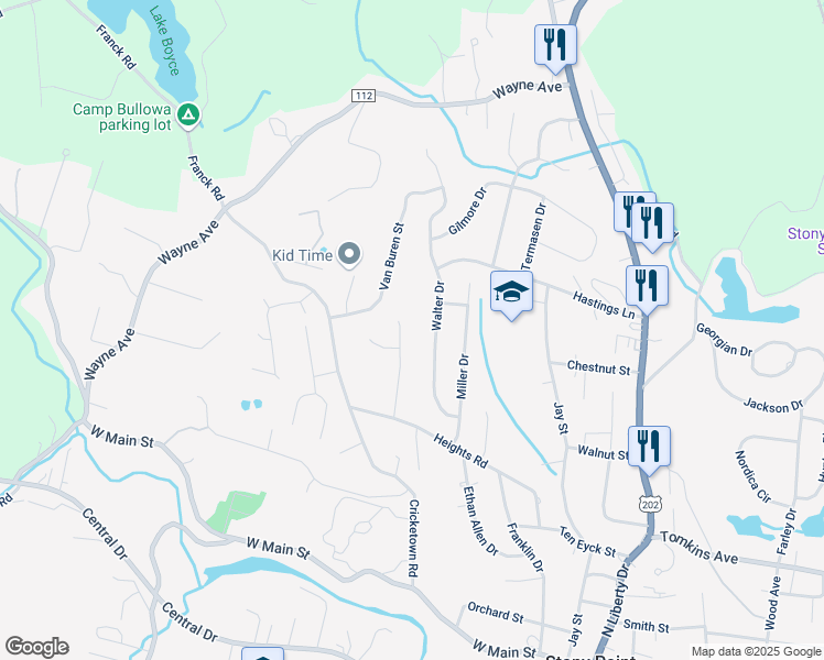 map of restaurants, bars, coffee shops, grocery stores, and more near 29 Walter Drive in Stony Point