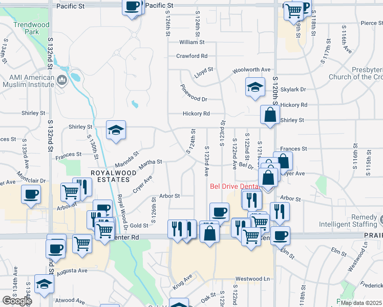 map of restaurants, bars, coffee shops, grocery stores, and more near 12406 Bel Drive in Omaha