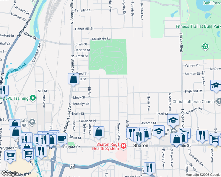 map of restaurants, bars, coffee shops, grocery stores, and more near 458 Elm Avenue in Sharon