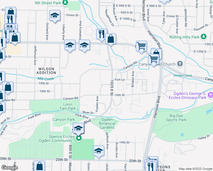 map of restaurants, bars, coffee shops, grocery stores, and more near 91 1501 South in Ogden