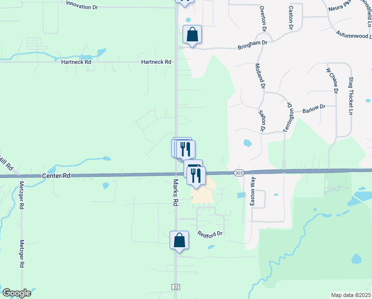 map of restaurants, bars, coffee shops, grocery stores, and more near 1285 Marks Road in Brunswick
