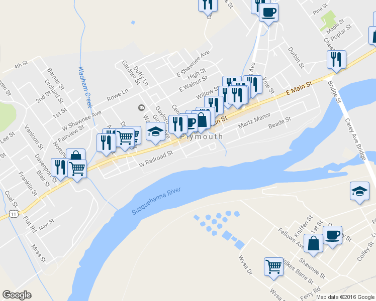 map of restaurants, bars, coffee shops, grocery stores, and more near 22 West Railroad Street in Plymouth