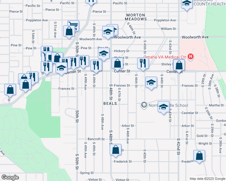 map of restaurants, bars, coffee shops, grocery stores, and more near 2113 South 48th Street in Omaha
