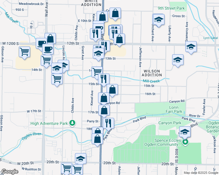 map of restaurants, bars, coffee shops, grocery stores, and more near 1505 Ogden Avenue in Ogden
