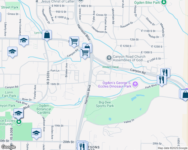 map of restaurants, bars, coffee shops, grocery stores, and more near 1480 South Street in Ogden