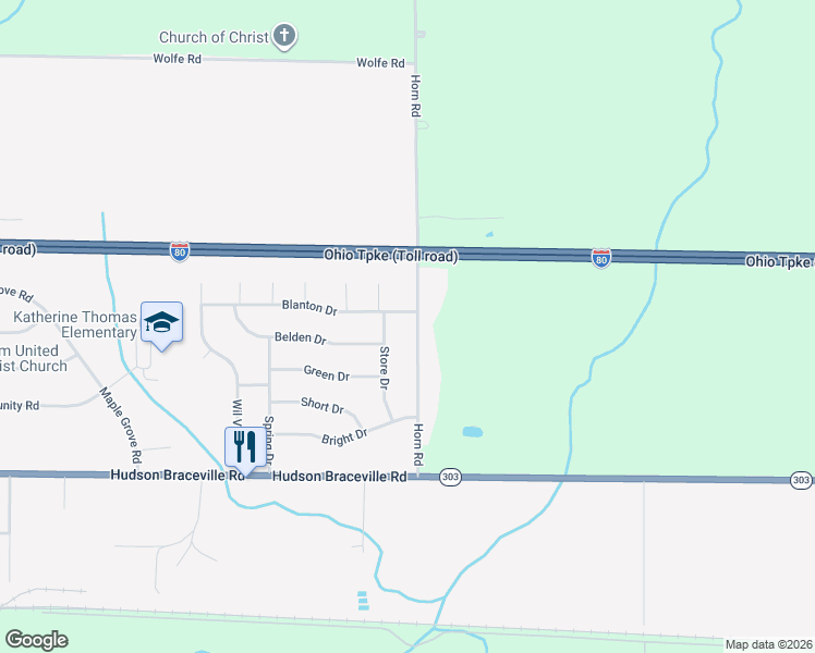map of restaurants, bars, coffee shops, grocery stores, and more near 9099 Horn Rd in Windham