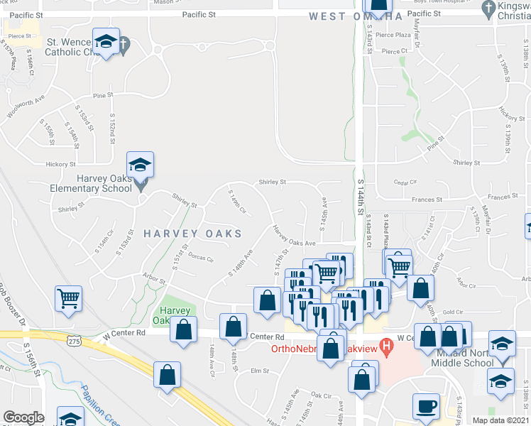map of restaurants, bars, coffee shops, grocery stores, and more near 14863 Harvey Oaks Avenue in Omaha