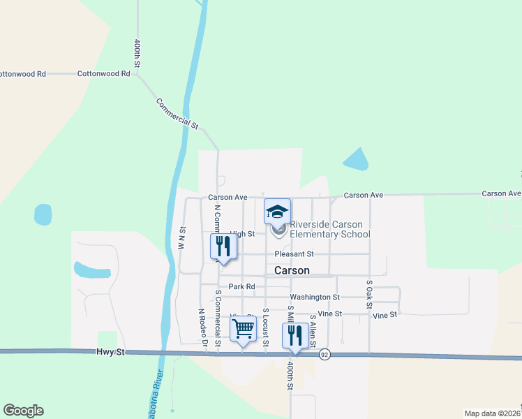 map of restaurants, bars, coffee shops, grocery stores, and more near 338 North Locust Street in Carson