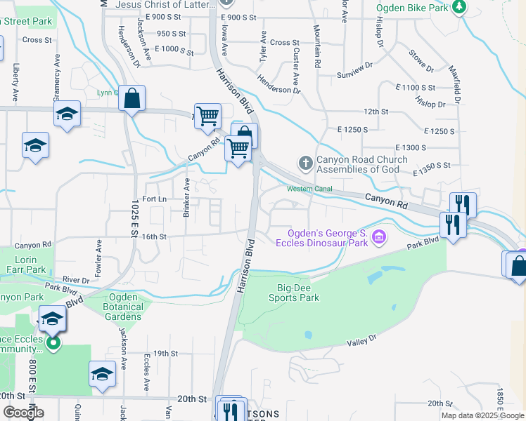 map of restaurants, bars, coffee shops, grocery stores, and more near in Ogden