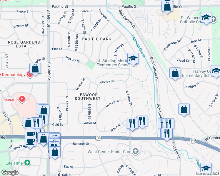 map of restaurants, bars, coffee shops, grocery stores, and more near 16136 Cedar Street in Omaha