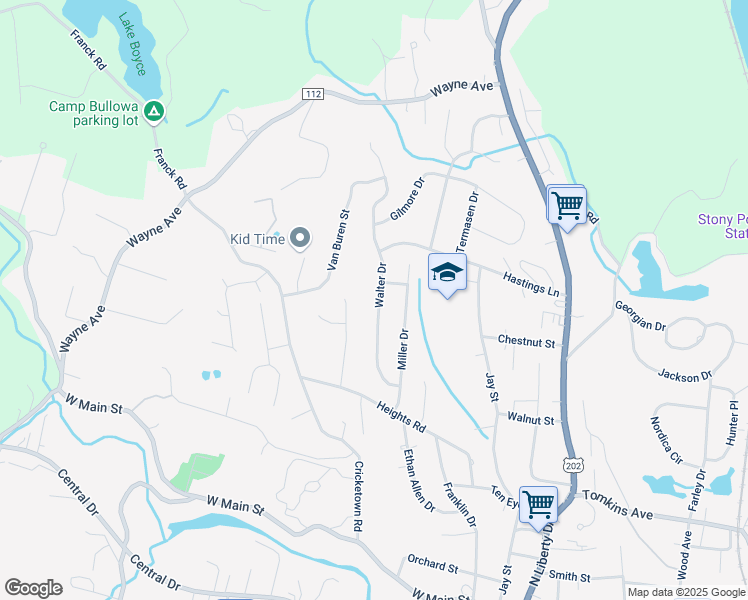 map of restaurants, bars, coffee shops, grocery stores, and more near 29 Walter Drive in Stony Point