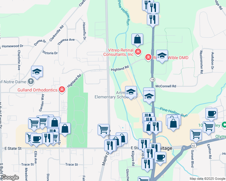map of restaurants, bars, coffee shops, grocery stores, and more near 460 Dutch Lane in Hermitage