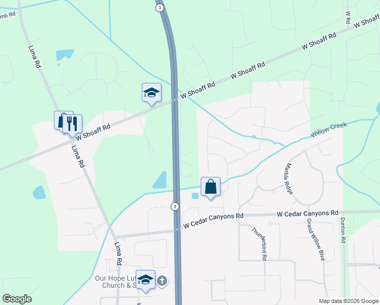 map of restaurants, bars, coffee shops, grocery stores, and more near 1717 West Shoaff Road in Huntertown