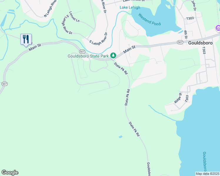 map of restaurants, bars, coffee shops, grocery stores, and more near State Park Dr in Wayne