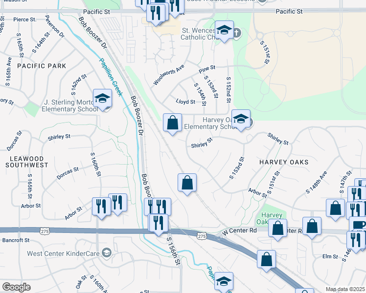 map of restaurants, bars, coffee shops, grocery stores, and more near 1852 South 155th Avenue in Omaha