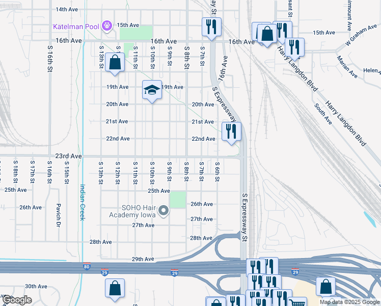 map of restaurants, bars, coffee shops, grocery stores, and more near 724 23rd Avenue in Council Bluffs