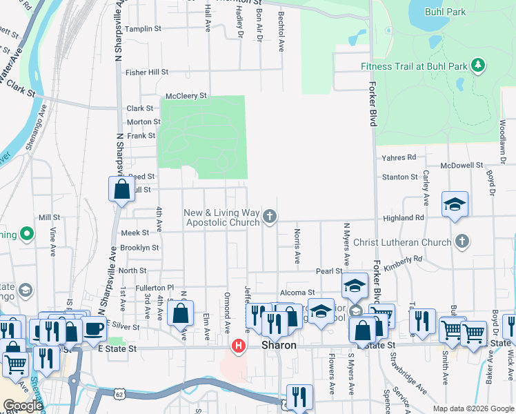 map of restaurants, bars, coffee shops, grocery stores, and more near 471 Independence Court in Sharon