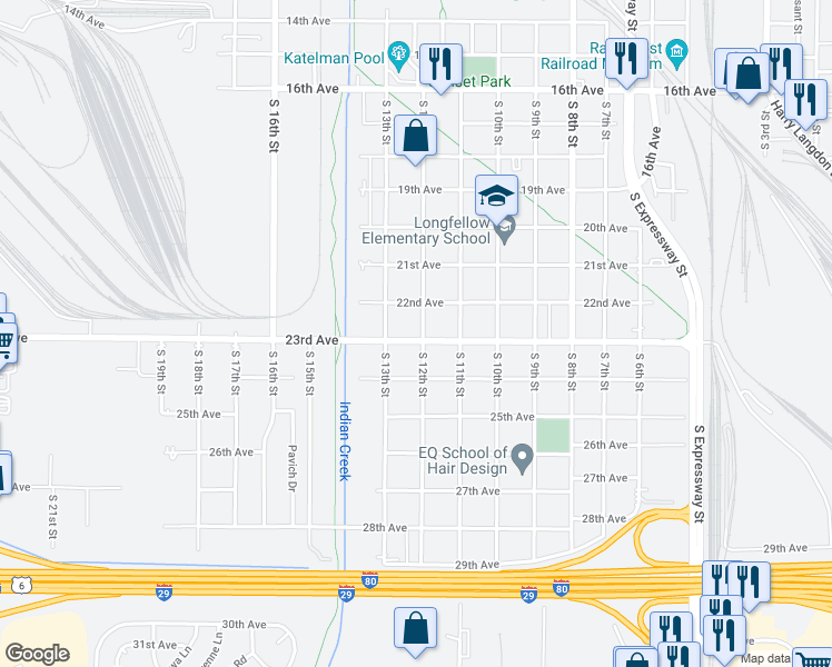 map of restaurants, bars, coffee shops, grocery stores, and more near 2224 South 12th Street in Council Bluffs