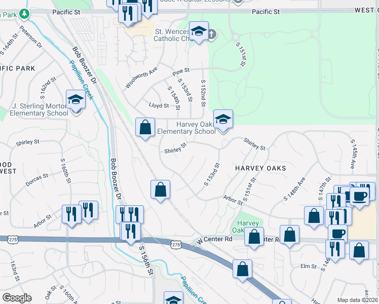 map of restaurants, bars, coffee shops, grocery stores, and more near 2308 South 155th Circle in Omaha
