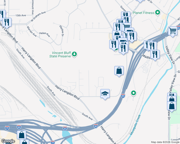 map of restaurants, bars, coffee shops, grocery stores, and more near 2311 Lockwood Place in Council Bluffs