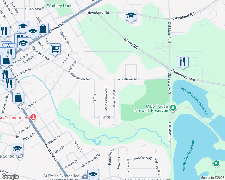 map of restaurants, bars, coffee shops, grocery stores, and more near 14 Welton Avenue in Norwalk