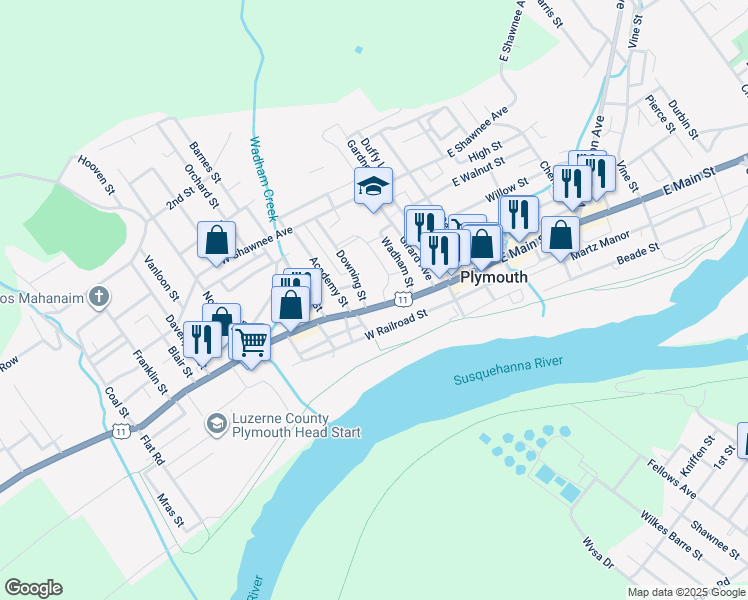 map of restaurants, bars, coffee shops, grocery stores, and more near 219 West Main Street in Plymouth
