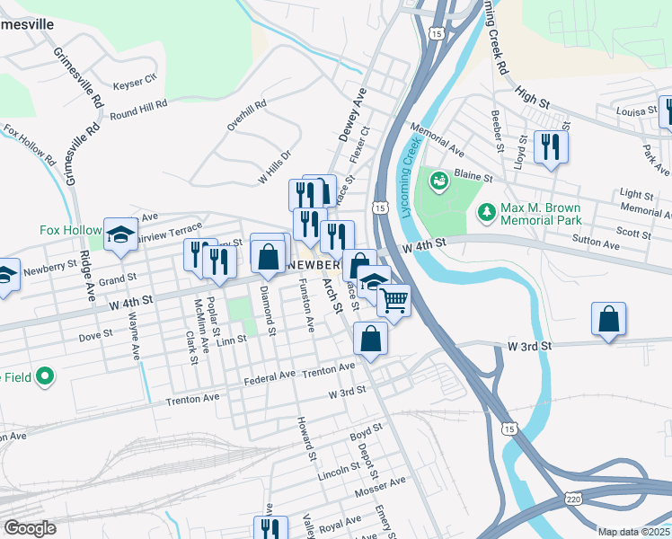 map of restaurants, bars, coffee shops, grocery stores, and more near 1969 West 4th Street in Williamsport