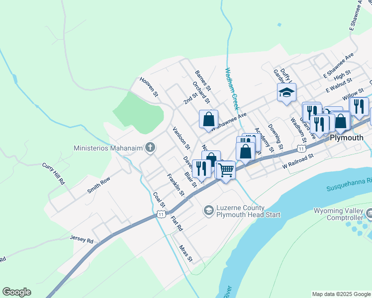 map of restaurants, bars, coffee shops, grocery stores, and more near 141 Vanloon Street in Plymouth
