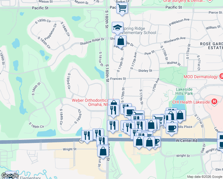 map of restaurants, bars, coffee shops, grocery stores, and more near 2209 South 179th Street in Omaha