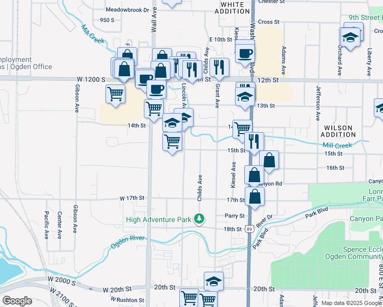map of restaurants, bars, coffee shops, grocery stores, and more near 219 15th St in Ogden