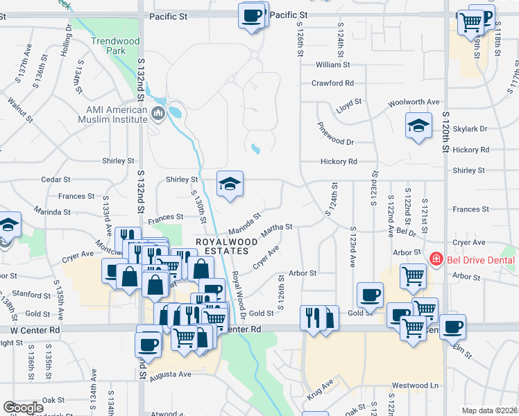map of restaurants, bars, coffee shops, grocery stores, and more near 2026 South 127th Circle in Omaha