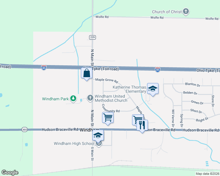 map of restaurants, bars, coffee shops, grocery stores, and more near 9547 Cloverleaf Road in Windham
