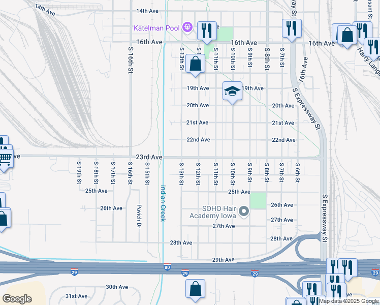 map of restaurants, bars, coffee shops, grocery stores, and more near 2224 South 12th Street in Council Bluffs