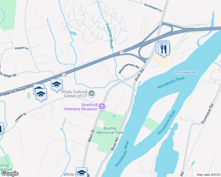 map of restaurants, bars, coffee shops, grocery stores, and more near 6105 Main Street in Stratford