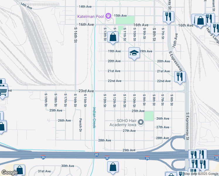 map of restaurants, bars, coffee shops, grocery stores, and more near 2224 South 12th Street in Council Bluffs