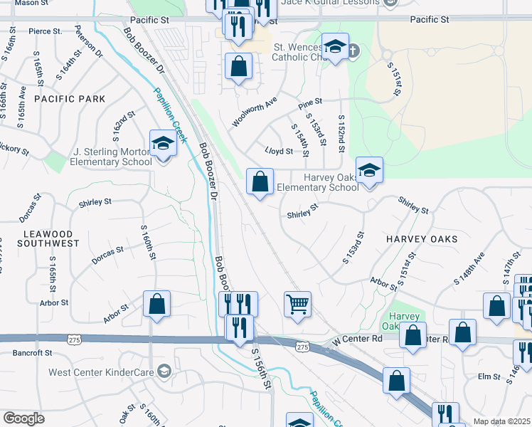 map of restaurants, bars, coffee shops, grocery stores, and more near 1852 South 155th Avenue in Omaha
