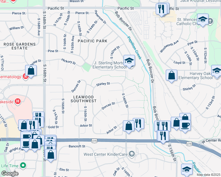 map of restaurants, bars, coffee shops, grocery stores, and more near 16136 Cedar Circle in Omaha